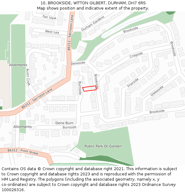 10, BROOKSIDE, WITTON GILBERT, DURHAM, DH7 6RS: Location map and indicative extent of plot