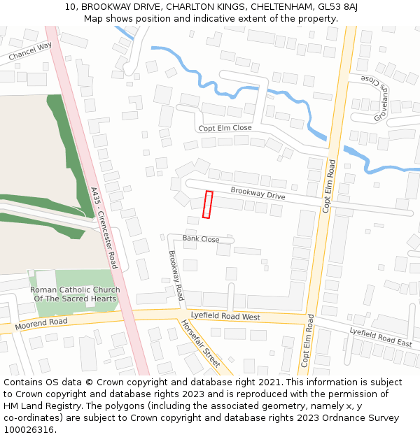 10, BROOKWAY DRIVE, CHARLTON KINGS, CHELTENHAM, GL53 8AJ: Location map and indicative extent of plot