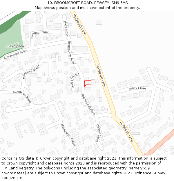 10, BROOMCROFT ROAD, PEWSEY, SN9 5AS: Location map and indicative extent of plot