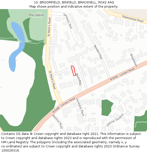 10, BROOMFIELD, BINFIELD, BRACKNELL, RG42 4AQ: Location map and indicative extent of plot