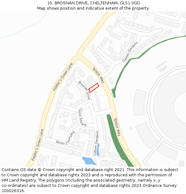 10, BROSNAN DRIVE, CHELTENHAM, GL51 0GD: Location map and indicative extent of plot