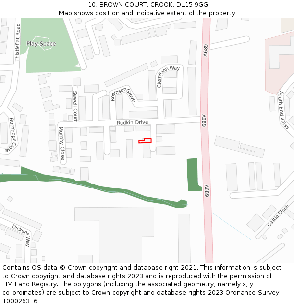 10, BROWN COURT, CROOK, DL15 9GG: Location map and indicative extent of plot