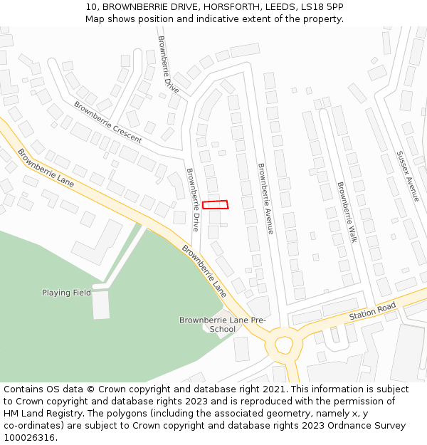 10, BROWNBERRIE DRIVE, HORSFORTH, LEEDS, LS18 5PP: Location map and indicative extent of plot