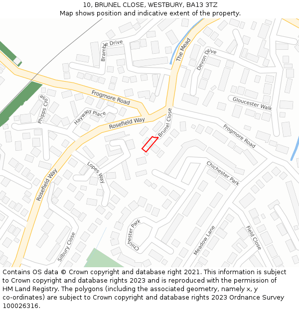 10, BRUNEL CLOSE, WESTBURY, BA13 3TZ: Location map and indicative extent of plot