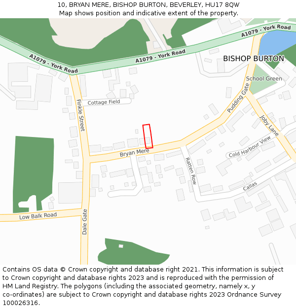 10, BRYAN MERE, BISHOP BURTON, BEVERLEY, HU17 8QW: Location map and indicative extent of plot