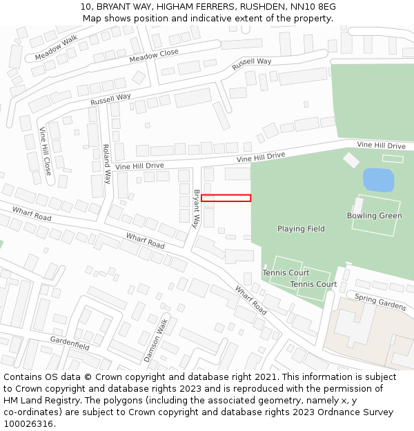 10, BRYANT WAY, HIGHAM FERRERS, RUSHDEN, NN10 8EG: Location map and indicative extent of plot