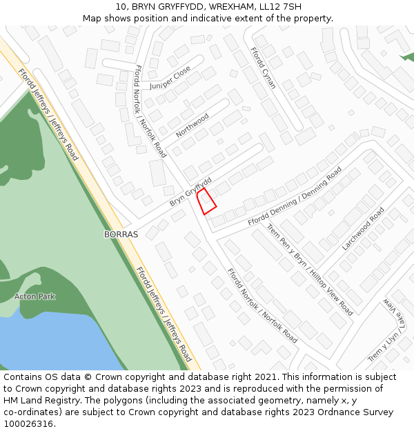 10, BRYN GRYFFYDD, WREXHAM, LL12 7SH: Location map and indicative extent of plot