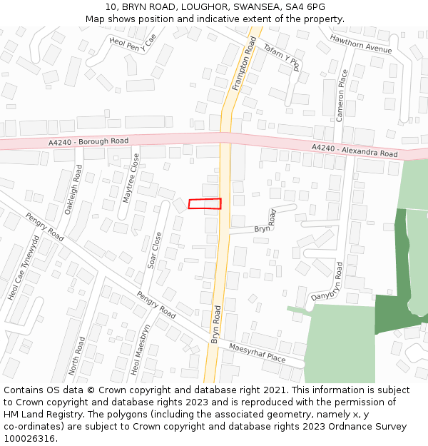 10, BRYN ROAD, LOUGHOR, SWANSEA, SA4 6PG: Location map and indicative extent of plot