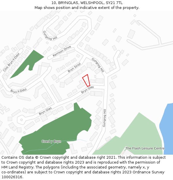 10, BRYNGLAS, WELSHPOOL, SY21 7TL: Location map and indicative extent of plot