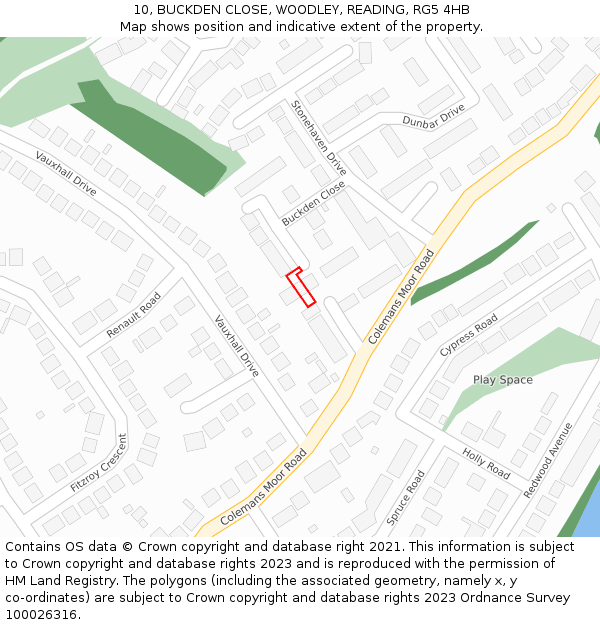 10, BUCKDEN CLOSE, WOODLEY, READING, RG5 4HB: Location map and indicative extent of plot
