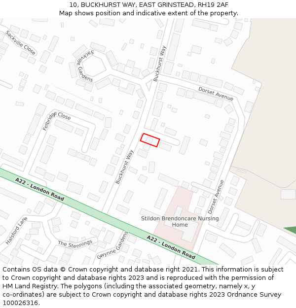 10, BUCKHURST WAY, EAST GRINSTEAD, RH19 2AF: Location map and indicative extent of plot