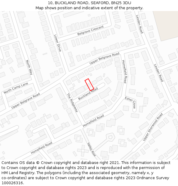 10, BUCKLAND ROAD, SEAFORD, BN25 3DU: Location map and indicative extent of plot