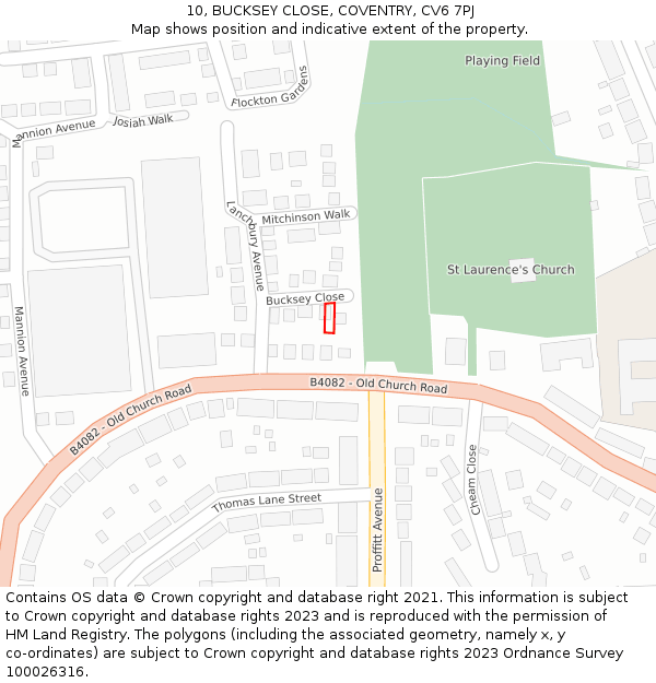 10, BUCKSEY CLOSE, COVENTRY, CV6 7PJ: Location map and indicative extent of plot