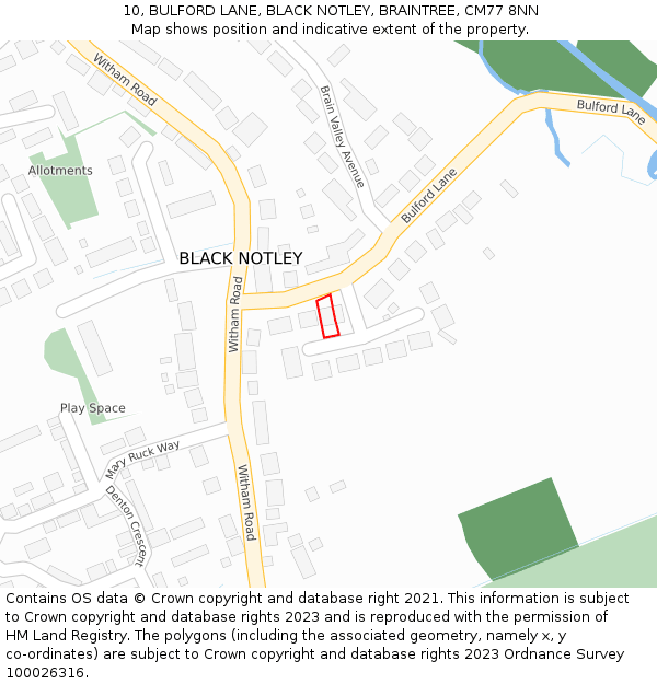 10, BULFORD LANE, BLACK NOTLEY, BRAINTREE, CM77 8NN: Location map and indicative extent of plot