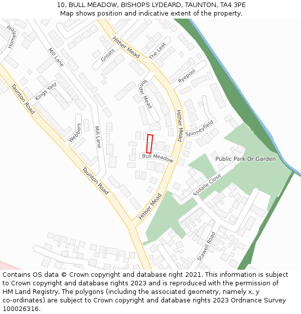 10, BULL MEADOW, BISHOPS LYDEARD, TAUNTON, TA4 3PE: Location map and indicative extent of plot