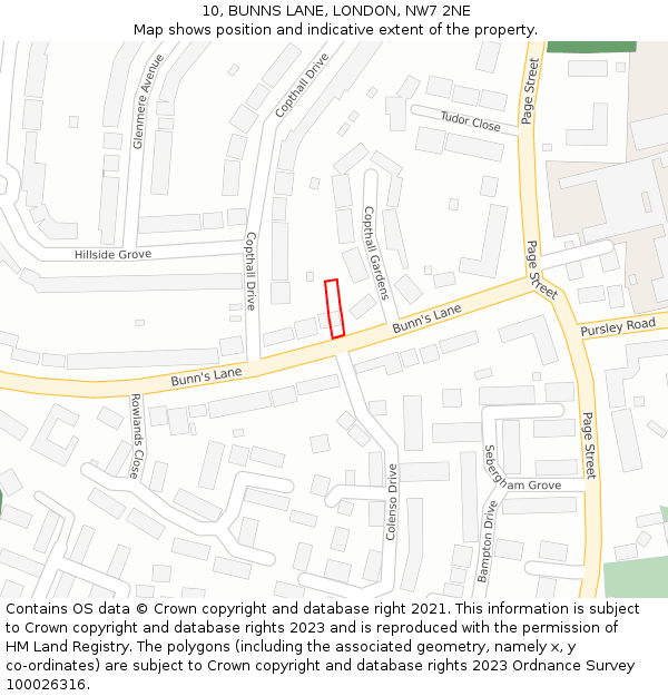 10, BUNNS LANE, LONDON, NW7 2NE: Location map and indicative extent of plot