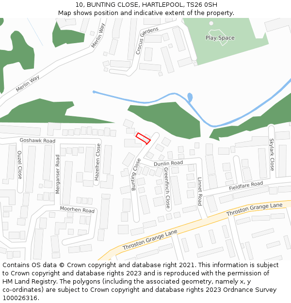 10, BUNTING CLOSE, HARTLEPOOL, TS26 0SH: Location map and indicative extent of plot