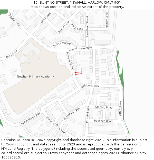 10, BUNTING STREET, NEWHALL, HARLOW, CM17 9GN: Location map and indicative extent of plot