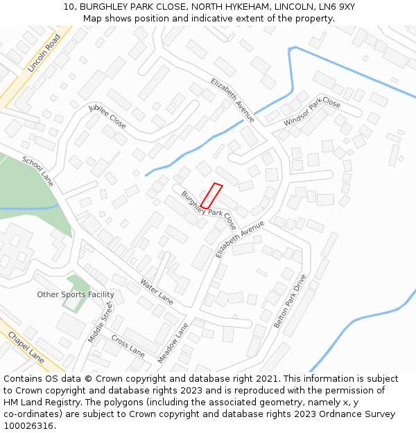 10, BURGHLEY PARK CLOSE, NORTH HYKEHAM, LINCOLN, LN6 9XY: Location map and indicative extent of plot