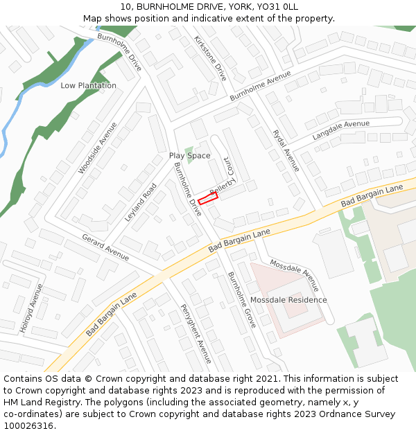 10, BURNHOLME DRIVE, YORK, YO31 0LL: Location map and indicative extent of plot