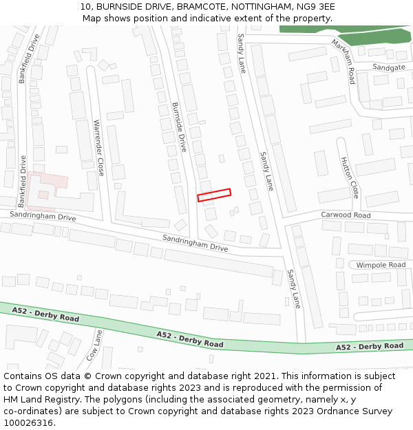 10, BURNSIDE DRIVE, BRAMCOTE, NOTTINGHAM, NG9 3EE: Location map and indicative extent of plot