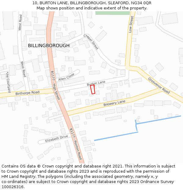 10, BURTON LANE, BILLINGBOROUGH, SLEAFORD, NG34 0QR: Location map and indicative extent of plot