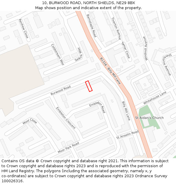 10, BURWOOD ROAD, NORTH SHIELDS, NE29 8BX: Location map and indicative extent of plot