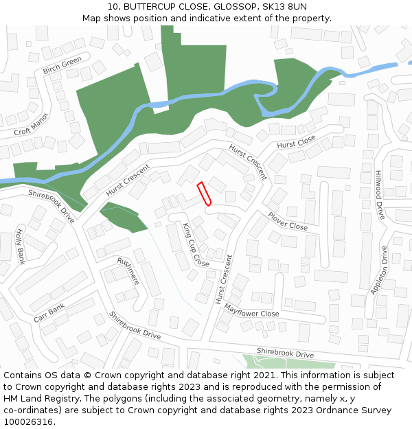 10, BUTTERCUP CLOSE, GLOSSOP, SK13 8UN: Location map and indicative extent of plot