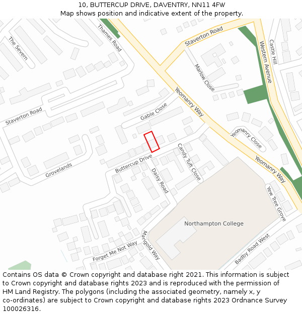 10, BUTTERCUP DRIVE, DAVENTRY, NN11 4FW: Location map and indicative extent of plot
