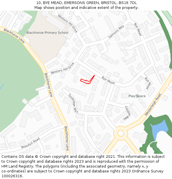 10, BYE MEAD, EMERSONS GREEN, BRISTOL, BS16 7DL: Location map and indicative extent of plot