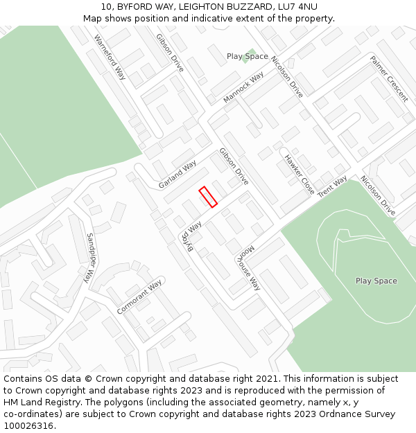10, BYFORD WAY, LEIGHTON BUZZARD, LU7 4NU: Location map and indicative extent of plot