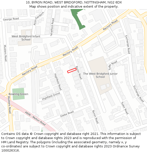 10, BYRON ROAD, WEST BRIDGFORD, NOTTINGHAM, NG2 6DX: Location map and indicative extent of plot