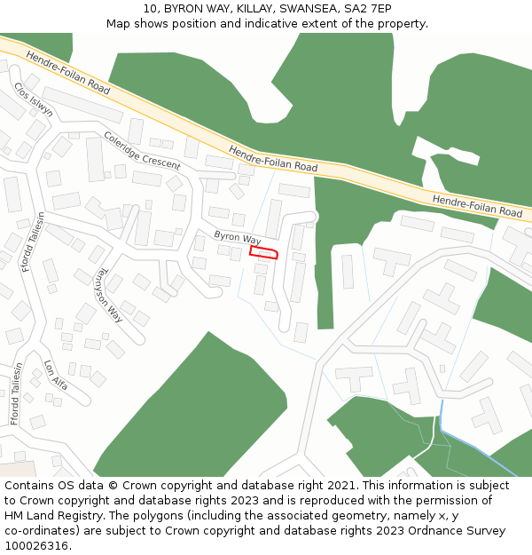 10, BYRON WAY, KILLAY, SWANSEA, SA2 7EP: Location map and indicative extent of plot