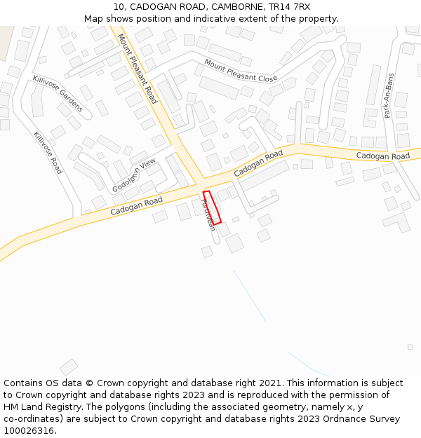 10, CADOGAN ROAD, CAMBORNE, TR14 7RX: Location map and indicative extent of plot