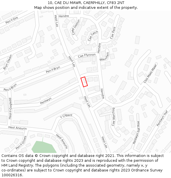 10, CAE DU MAWR, CAERPHILLY, CF83 2NT: Location map and indicative extent of plot