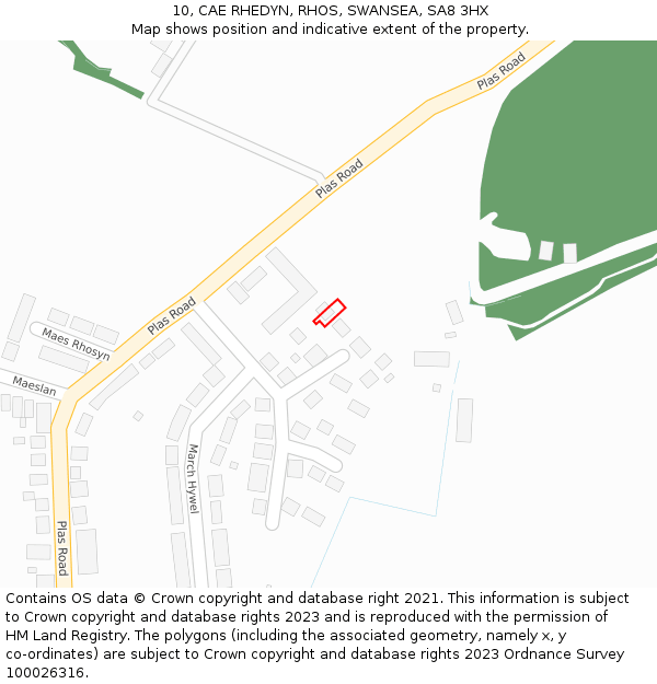 10, CAE RHEDYN, RHOS, SWANSEA, SA8 3HX: Location map and indicative extent of plot