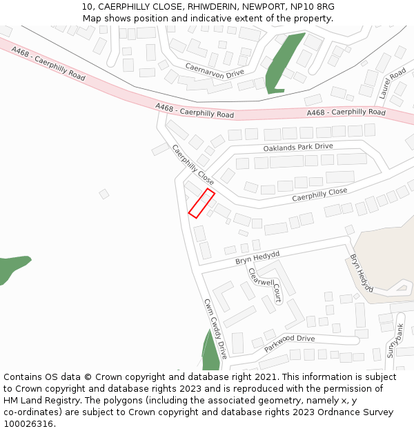 10, CAERPHILLY CLOSE, RHIWDERIN, NEWPORT, NP10 8RG: Location map and indicative extent of plot