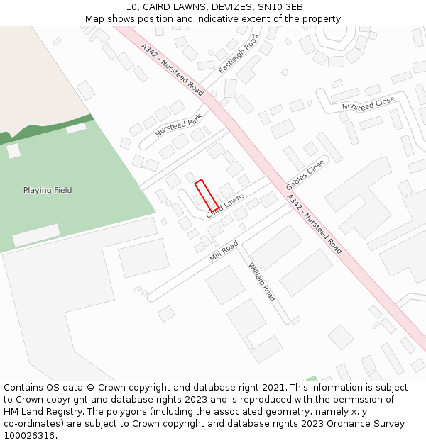 10, CAIRD LAWNS, DEVIZES, SN10 3EB: Location map and indicative extent of plot