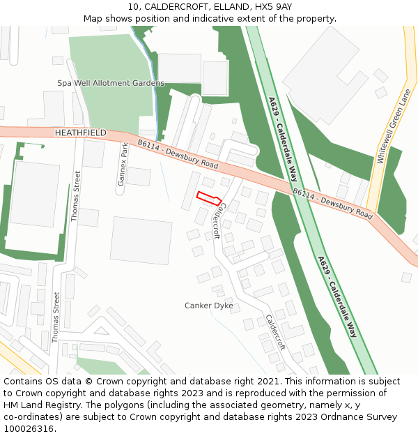 10, CALDERCROFT, ELLAND, HX5 9AY: Location map and indicative extent of plot