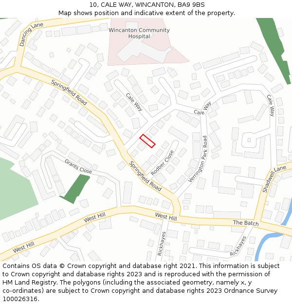 10, CALE WAY, WINCANTON, BA9 9BS: Location map and indicative extent of plot