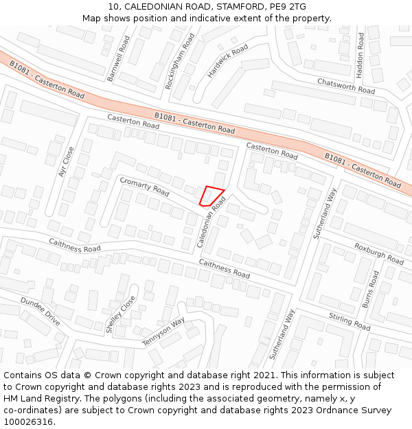 10, CALEDONIAN ROAD, STAMFORD, PE9 2TG: Location map and indicative extent of plot