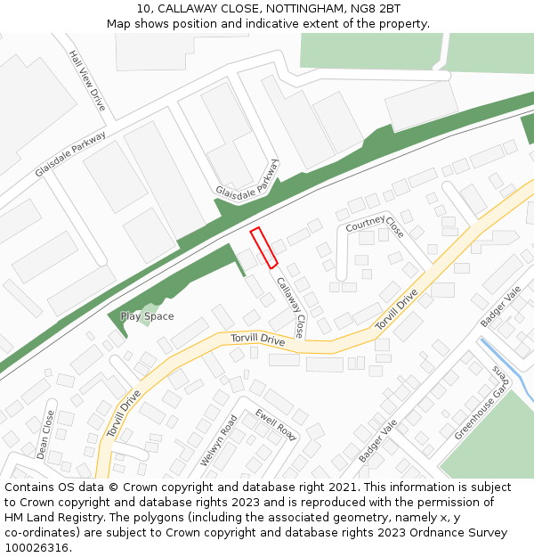 10, CALLAWAY CLOSE, NOTTINGHAM, NG8 2BT: Location map and indicative extent of plot