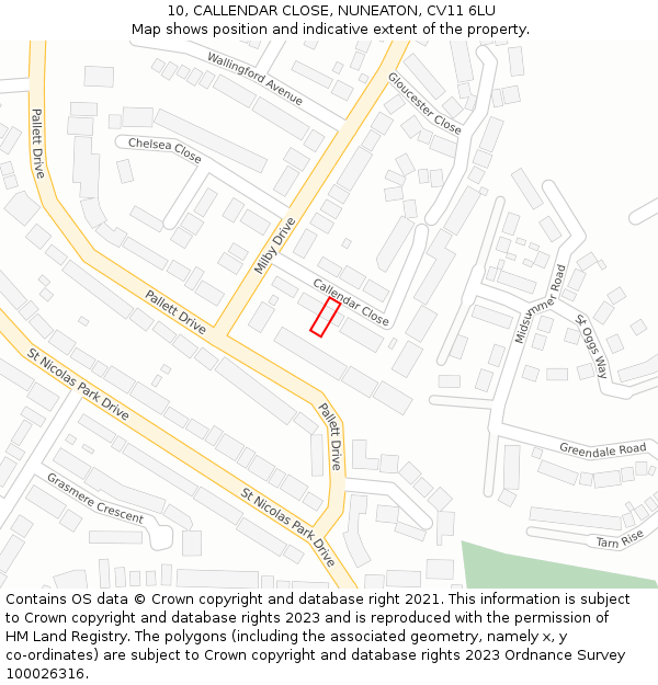 10, CALLENDAR CLOSE, NUNEATON, CV11 6LU: Location map and indicative extent of plot