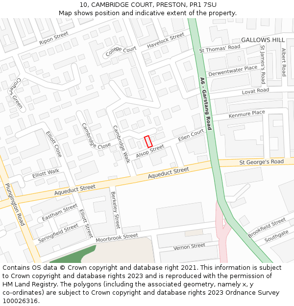 10, CAMBRIDGE COURT, PRESTON, PR1 7SU: Location map and indicative extent of plot