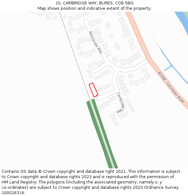 10, CAMBRIDGE WAY, BURES, CO8 5BG: Location map and indicative extent of plot