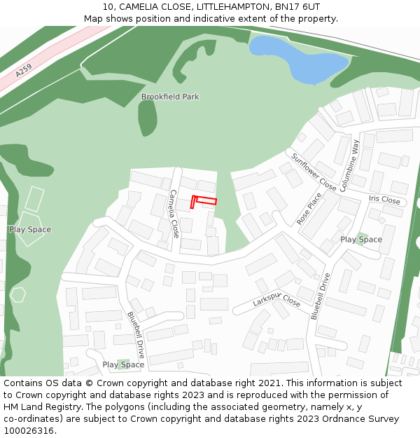 10, CAMELIA CLOSE, LITTLEHAMPTON, BN17 6UT: Location map and indicative extent of plot