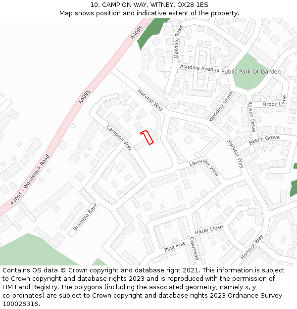 10, CAMPION WAY, WITNEY, OX28 1ES: Location map and indicative extent of plot