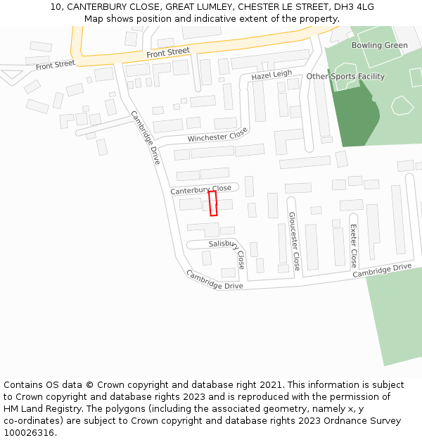 10, CANTERBURY CLOSE, GREAT LUMLEY, CHESTER LE STREET, DH3 4LG: Location map and indicative extent of plot