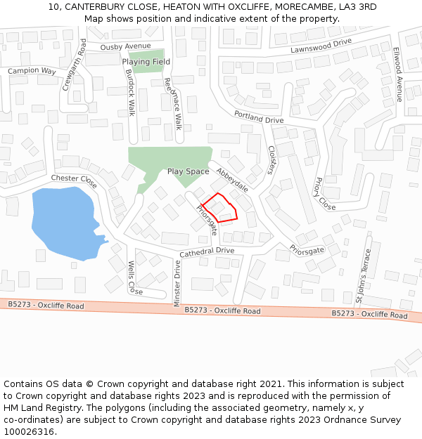 10, CANTERBURY CLOSE, HEATON WITH OXCLIFFE, MORECAMBE, LA3 3RD: Location map and indicative extent of plot