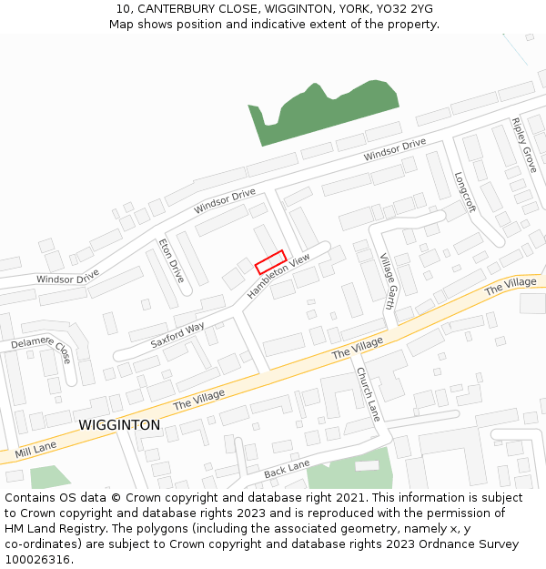 10, CANTERBURY CLOSE, WIGGINTON, YORK, YO32 2YG: Location map and indicative extent of plot
